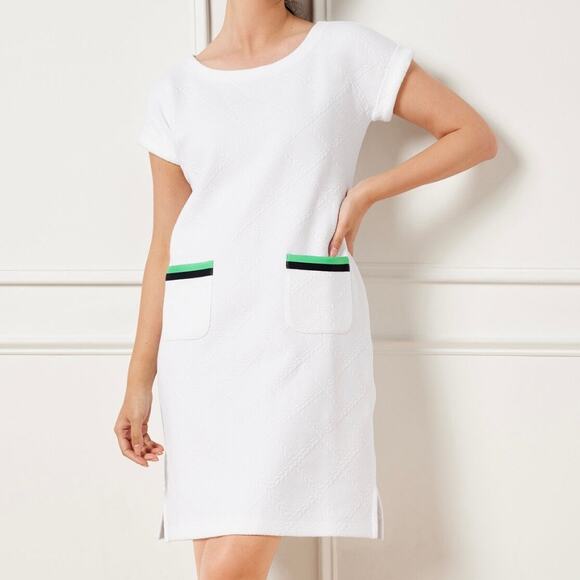 TALBOTS | White Green Navy Blue Jacquard Cable Dress Short Sleeve Cuff | Size XL - Picture 2 of 12